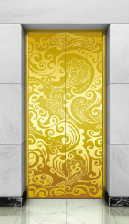 Titanium gold etched stainless steel landing door series QP-VM005