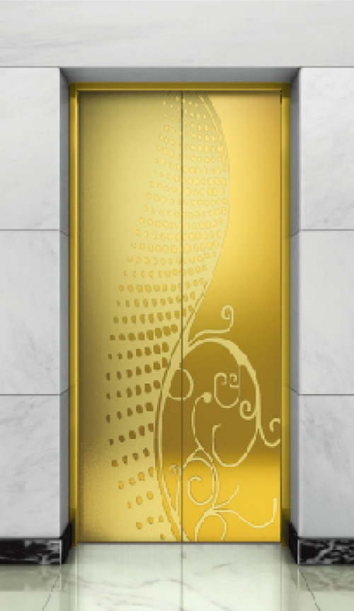 Titanium gold etched stainless steel landing door series QP-VM006